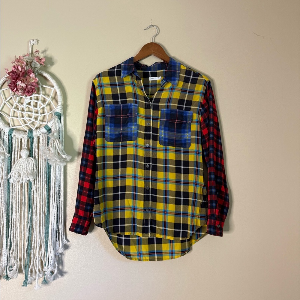 Equipment Femme French Patchwork Plaid Silk Top Multicolor Size Small